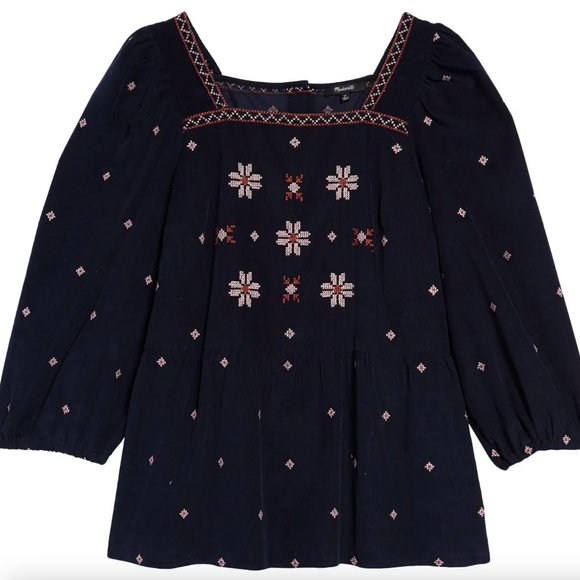 NWT Madewell Embroidered Corduroy Button Back Peplum Top Size 2XL - Picture 6 of 6